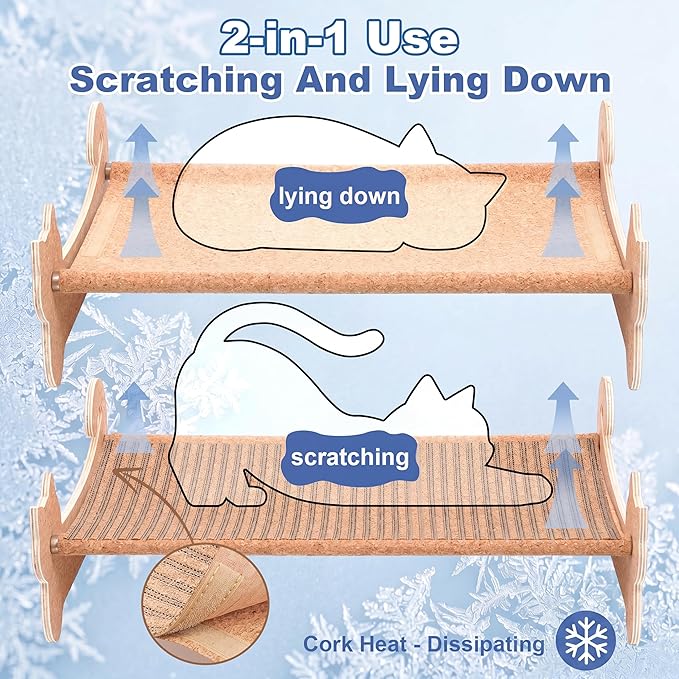 Natural Cork Cat Bed-Cat Scratching & Cat Hammock 2-in-1-Cat Scratchers for Indoor Cats-Scratching Post Cat Toys-Cat Furniture-Cat Scratch Board-Cat Scratch Pads-Eco-Friendly-Cat Gifts