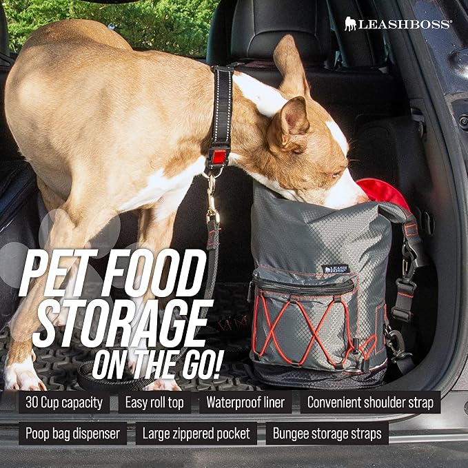 Travel Dog Food Carrier with Poop Bag Dispenser and Storage Pocket by Leash Boss