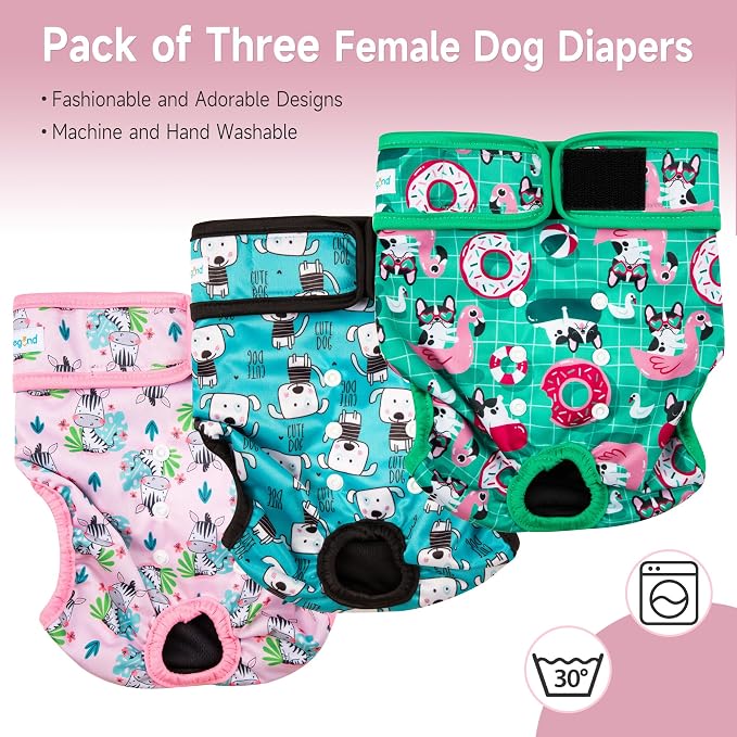 Paw Legend Washable Reusable Female Dog Period Diapers for Heat Doggie Puppy Diapers for Female Dogs (3 Pack, Medium)