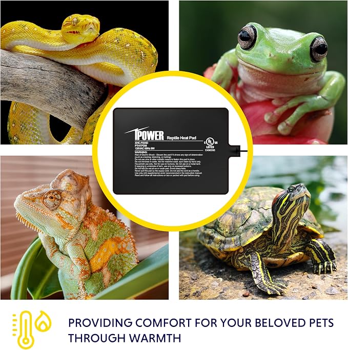 iPower Reptile Heat Pad 6X8 Inch 8W Under Tank Terrarium Warmer Heating Mat for Turtle, Lizard, Frog, Snake, Reptile, and Other Small Animals