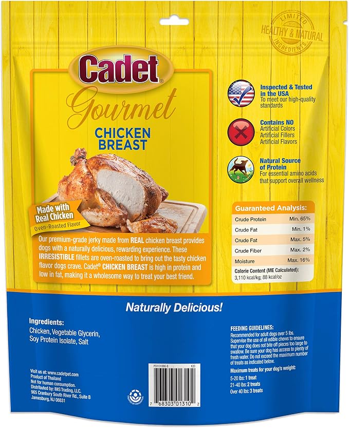 Cadet Gourmet Chicken Jerky Dog Treats For Training - Healthy & Natural Dog Training Treats for Small & Large Breeds - Inspected & Tested in USA (28 oz.)