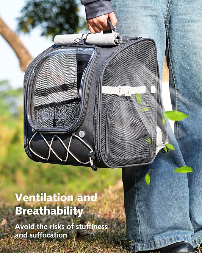 Pecute Small Pet Carrier, Breathable Bearded Dragon Carrier, with Transparent Bubble & Steel Frame, Safety Lock for Hamster, Rabbit, Guinea Pig, Parrot, Kitten, Puppy, Ideal for Travel/Vet Visits/Camp