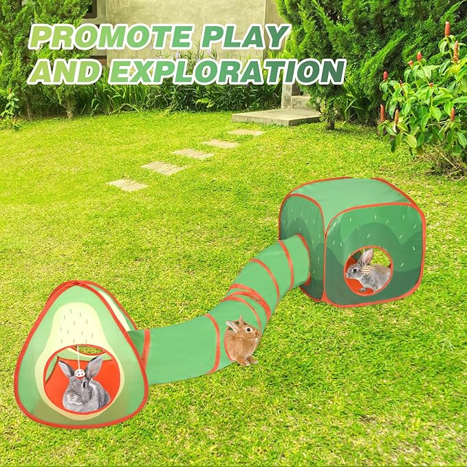 BWOGUE Bunny Tunnels & Tubes Collapsible Rabbit Hideout Tube and Foldable Cubes Playground Small Animal Activity Hideaway for Dwarf Rabbits Bunny Guinea Pigs Kitty (Avocado)