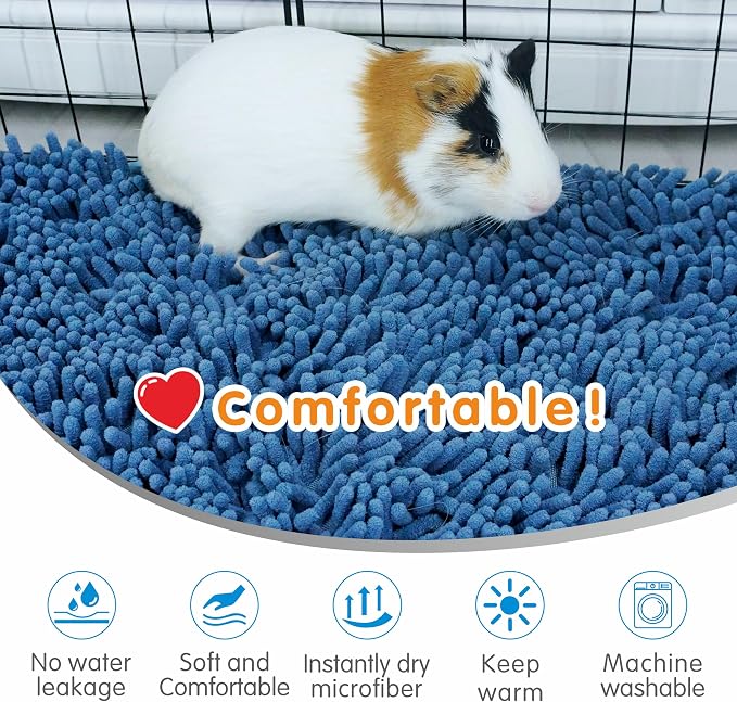 Guinea Pig Cage Liner Bedding 2 PCS, Washable Guinea Pig Bed Mat, Extra Absorbent Rabbit Pee Pad Reusable, Non-Slip Fleece Blanket for Bunny and Small Animal Cage Accessories (Blue, 24"x16")