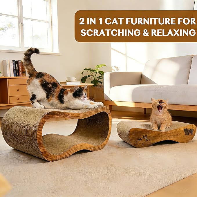 Cat Scratcher, 2 in 1 Cat Scratch Board for Scraching & Napping, Cat Scratchers for Indoor Cats Scratching Pad Couch Lounger Cardboard as Cat Bed & Furniture Protector, XLarge 34.25 Inch, with Catnip