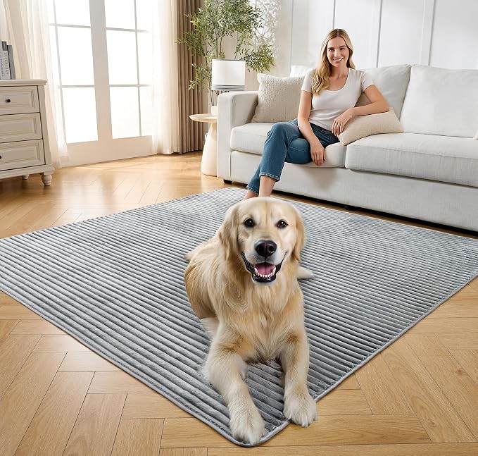 FunFurry Flannel Washable Pee Pad for Dogs - 1 Pack Reusable Dog Pee Pads Extra Large, Fast Absorb Pet Playpen Mat with Non-Slip Back, Waterproof Puppy Training Pad. (Light Grey, 72" X 72")