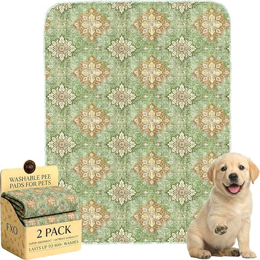 Washable Pee Pads for Dogs,Great Urine Absorbent Reusable Puppy Training Pads,Waterproof,Leak-Proof & Non-Slip Potty Pads for Whelping,Crate,Playpen,Bed.(Green Floral Flat,18"x24")