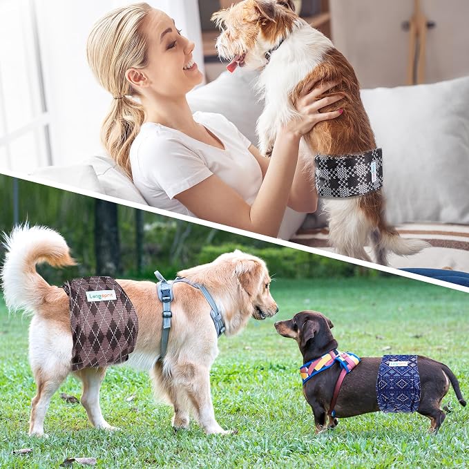 Langsprit Dog Belly Bands Pack (3) - High Absorbing, Washable Reusable Diapers - Small to XXL Plaid-1