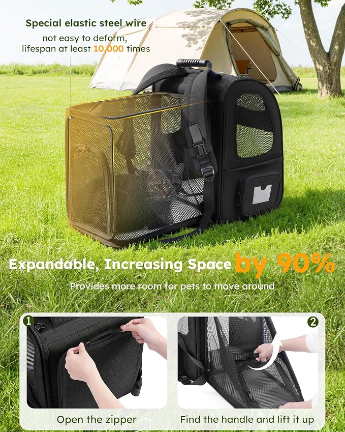 Pecute Pet Carrier Backpack, Dog Carrier Backpack, Expandable with Breathable Mesh for Small Dogs Cats Puppies, Pet Backpack Bag for Hiking Travel Camping Outdoor Hold Pets Up to 18 Lbs