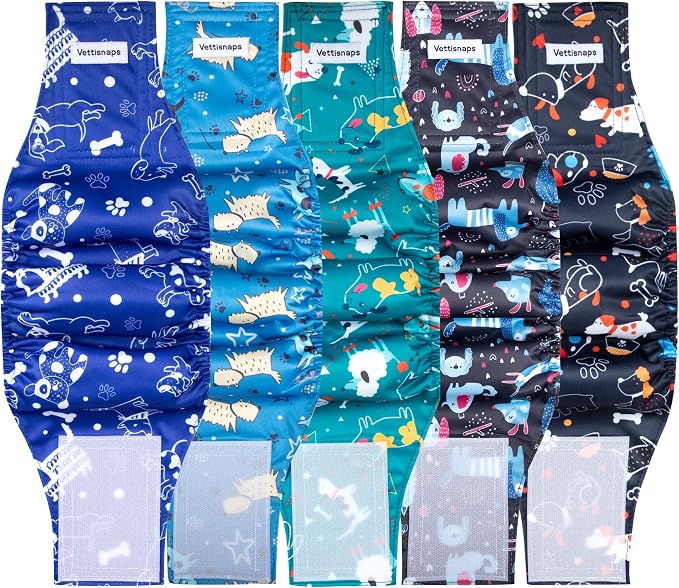 5 Pack Dog Diapers Male Reusable Belly Bands Washable for Medium Male Dogs, High Absorbency for Puppy & Doggy, Size M