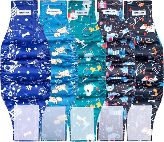 5 Pack Dog Diapers Male Reusable Belly Bands Washable for Small Male Dogs, High Absorbency for Puppy & Doggy, Size XS