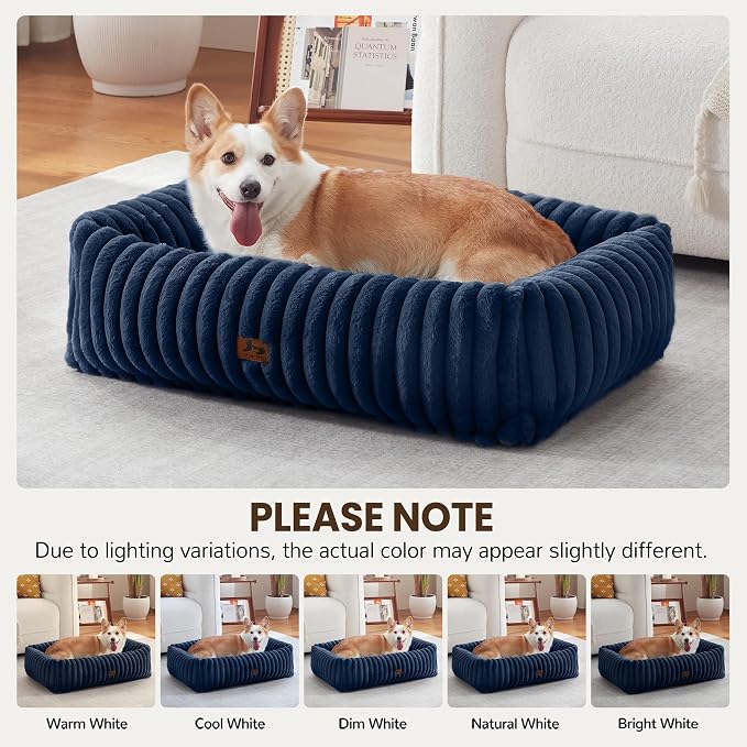 Dog Bed Medium Size Dog, Rectangle Orthopedic Pet Bed for Car and Indoor, Comfort Fluffy Memory Foam Dog Beds with Anti-Slip Bottom,30 x24 x9 Inches,Navy