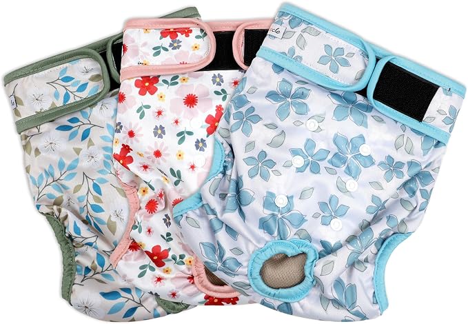 Washable Female Dog Diapers (3 Pack) - No Leak Reusable Diapers for Doggy Female in Period - Highly Absorbent Dog Heat Panties with Adjustable Snaps S