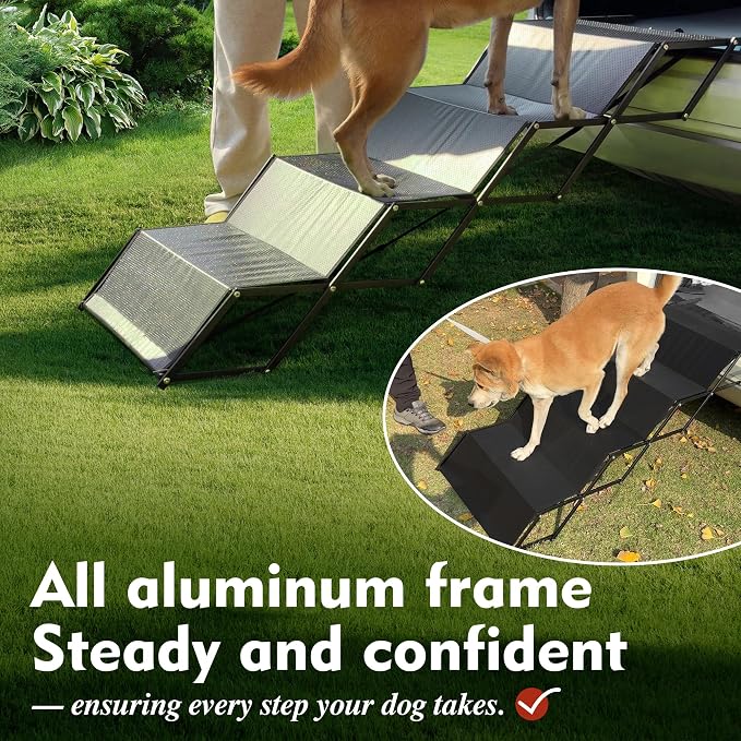 Dog ramp, 5-Step Dog ramps for Large Dogs with Non-Slip Surface, Portable Aluminum Dog Steps Supports up to 250 lbs,17.3" Wide Foldable Dog ramp for car, SUV, and Truck