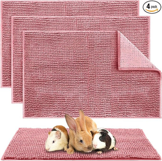 Amylove 4 Pcs Guinea Pig Cage Liner 16 x 24 Inch Washable Chenille Pee Pads Pet Dog Cat Bedding Training Mat Reusable for Small Animals Puppy Bunny Hamster Chinchilla