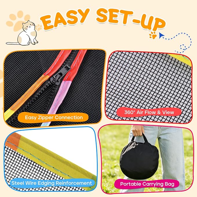 Petizer Outdoor Cat Enclosures - Upgrade 3-in-1 Outdoor Catio Set with Extra Large Tents & Tunnel for Yard & Travel, Portable Cat Playpen for Kittens, Cats, Puppies & Small Animals with Storage Bag