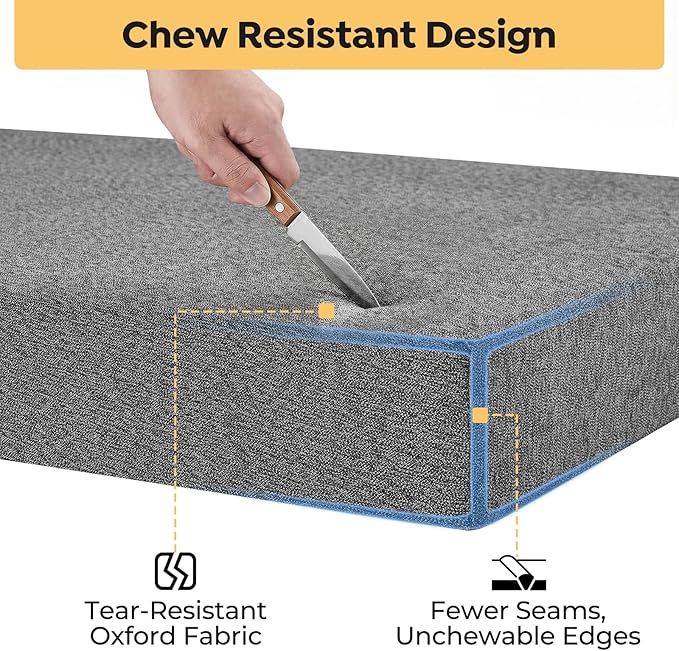 Veehoo Chew Proof Dog Bed for Crate, Indestructible Dog Crate Bed for Aggresive Chewers, Extra Large Tough Chew Resistant Pet Pad with Hidden Zipper, Removable Washable Cover