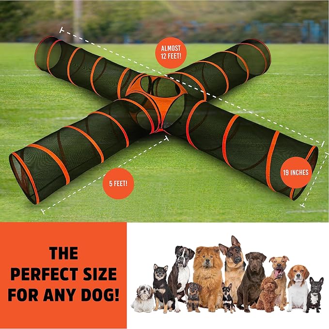Hide N Side Kids Play Tunnels, Indoor Outdoor Crawl Through Tunnel for Kids Dog Toddler Babies Children, Pop up Tunnel Gift Toy (Orange/Black, 4 Way)
