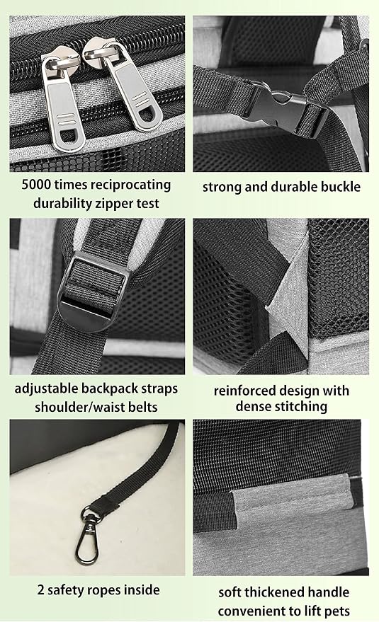 Double Cat Carrier, Cat Backpack Carrier for 2 Cats, Multi Dog Backpack, Two Cat Carrier with 7 Ventilation Windows, Built-in Frame and Support Plate, Safety Straps, Collapsible, Perfect for Travel
