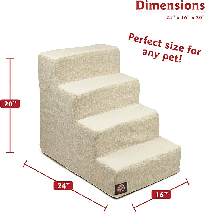 Majestic Pet 4 Step Portable Dog Stairs for Small Dogs to get on Bed Supports 25 lbs or Less – Dog Steps for High Bed with Machine Washable Cover – Pet Stairs for Cats Palette Heathered Frappe