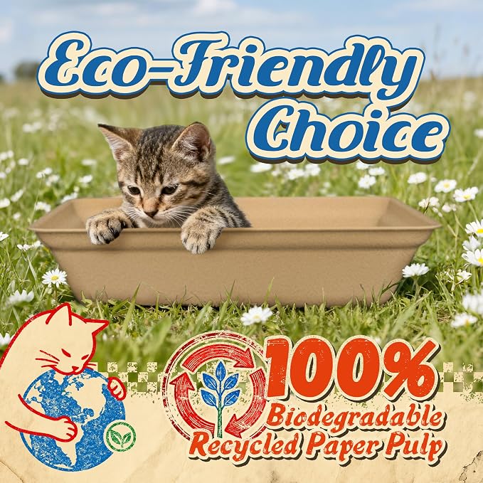 16-Pack Disposable Cat Litter Boxes: Leak-Proof & Odor-Control Cat Trays | 17.5''x13.6'' Eco-Friendly Easy Disposal Litter Box for Travel Indoor or Emergency Use Standalone or as Liner No Scrubbing