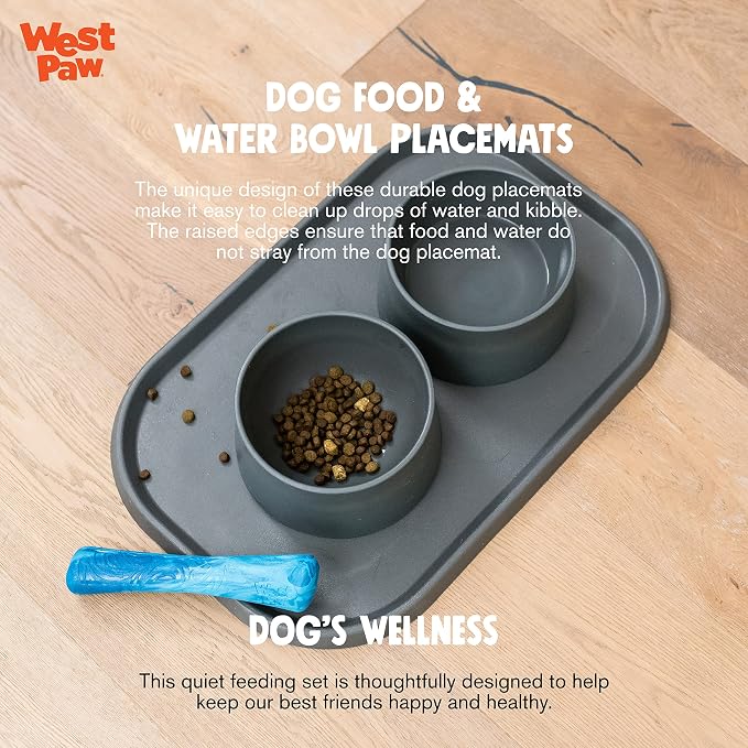 West Paw Seaflex Doggie Placemat – Less Mess Placemats for Dogs, Cats, Pets for Quiet Feeding – Eco-Friendly – Dishwasher Safe, Non-Toxic, Non-Slip – Raised Edges to Hold Dog Bowls, Marine