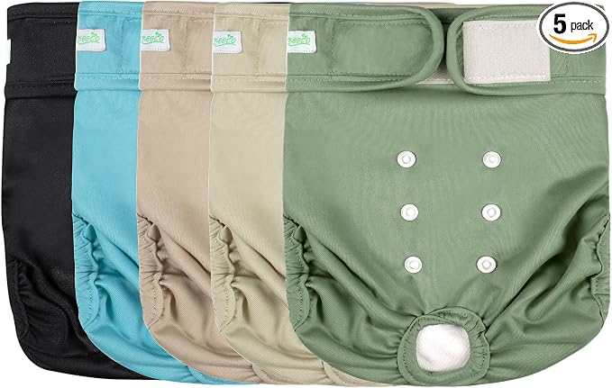 wegreeco XXL Female Dog Diapers, Washable Reusable Pet Puppy Doggie Diapers for Small Medium Large Female Dogs in Heat Period, Doggy Period Panties, 5 Pack, XX-Large, Blue Green