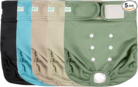 wegreeco Female Dog Diapers, Washable Reusable Pet Puppy Doggie Diapers for Small Medium Large Female Dogs in Heat Period, Doggy Period Panties, 5 Pack, X-Large, Blue Green