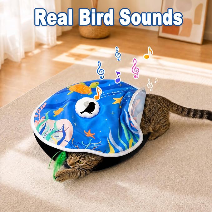Interactive Cat Toys with 20 PCS Cat Toys, Automatic Cat Toy Touch Activated with 2 Feather Wand, Bird Chirping for Bored Indoor Kittens