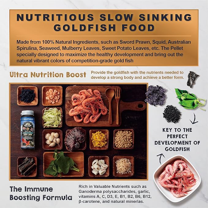 Ultra Fresh Sinking Goldfish Food, Color Enhancing, Balanced Diet, All Natural Ingredients, Clear Water Formula, Slow Sinking Gold Fish Pellets, Goldfish Ultra Color 4.6 oz