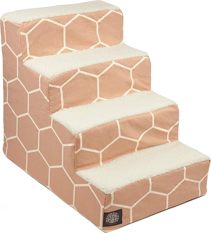 Majestic Pet Portable Pet Stairs | Soft Sherpa Steps Foam Feeling | Steps for Dogs & Cats | Dog & Cat Ramp | Indoor Only | Max Weight: up to 250 Lbs, 4 Step, Hexo Shapes Blush Pink