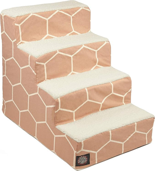 Majestic Pet Portable Pet Stairs | Soft Sherpa Steps Foam Feeling | Steps for Dogs & Cats | Dog & Cat Ramp | Indoor Only | Max Weight: up to 250 Lbs, 4 Step, Hexo Shapes Blush Pink