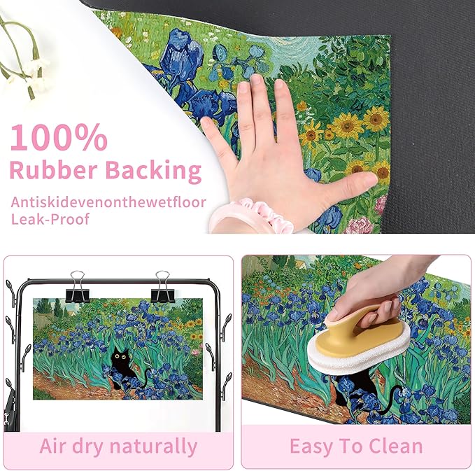 Black Cat Pet Feeding Mat, Absorbent Dog/Cat Food Mat for Food and Water Bowl, Non-Slip Quick Dry Pet Placemat Floor Protector for Messy Drinkers(12 x 20 in)