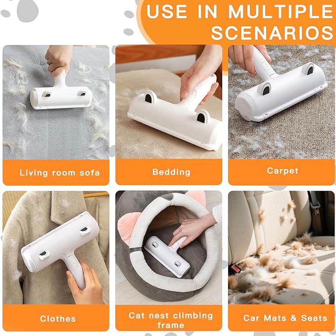 Pet Hair Remover Roller & Self-Cleaning Grooming Brush (2-in-1), Reusable Fur Tool for Dogs Cats Shedding, No Sticky Sheets for Pet Hair Removal on Furniture, Couch, Carpet, Bedding, Car Seats