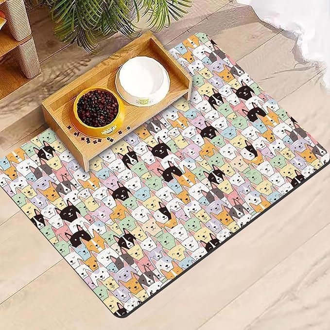Dog Food Mat, Absorbent Pet Feeding Mat for Dog & Cat Food and Water Bowl, Non-Slip Quick Dry Pet Placemat Floor Protector for Messy Drinkers(16 x 24in)