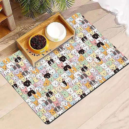 Dog Food Mat, Absorbent Pet Feeding Mat for Dog & Cat Food and Water Bowl, Non-Slip Quick Dry Pet Placemat Floor Protector for Messy Drinkers(16 x 24in)