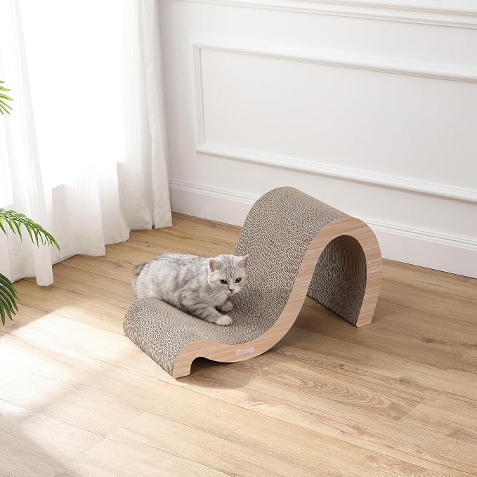 CSR1013C Kona 27" Modern Cardboard Double-Sided Wave Cat Scratcher with Catnip, Oak Wood