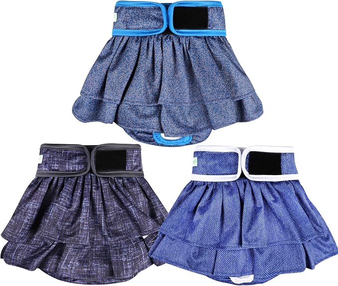wegreeco Dog Diapers Female (3 Pack), Highly Absorbent Dog Diapers for Female Dogs Washable in Heat, Incontinence, or Excitable Urination (Jeans, Large)