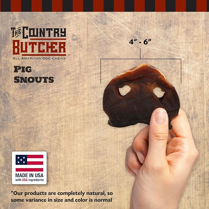 THE COUNTRY BUTCHER Pig Snouts for Dogs, Soft to Aggressive Chewers, Small, Medium and Large Breed, Natural, Dental Treat, Made in The USA, 5 Count - Rawhide Free, No Bones