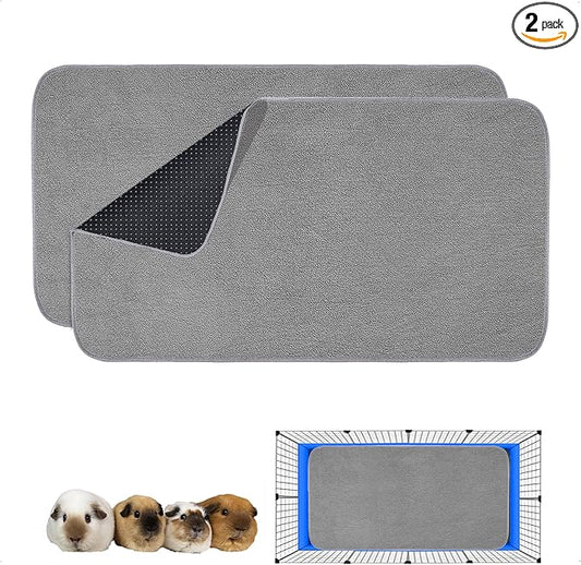 Guinea Pig Cage Liner, 2 Pack - Washable, Reusable, Leakproof Fleece Bedding Pads for Small Animals with Anti-Slip Bottom - for C&C 2X4 Area, Gray