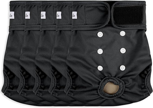 Female Dog Diapers 5Pcs - Premium Reusable Diapers for Doggie in Heat - Highly Absorbent Dog Diapers Female for Pet Incontinence with Adjustable Snaps,Black,S
