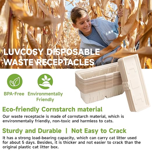 LUVCOSY 30 PCs Disposable Waste Receptacles with Charcoal Bags Compatible with Nature's Miracle Litter Box 2nd and Littermaid Litter Box 3rd, Disposable Cat Litter Trays (Machine NOT Included)