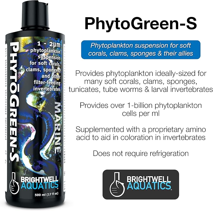 Brightwell Aquatics PhytoGreen S - Phytoplankton Suspension for Soft Corals, Clams, Sponges & Other Filter-Feeders, 20 Liter