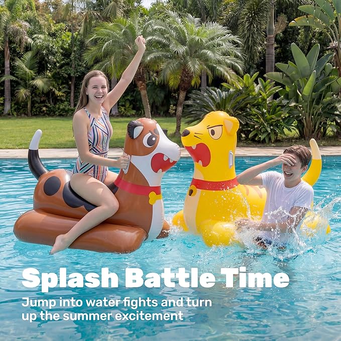 Sloosh Inflatable Pool Float Battle Game Set for Kids Adults-Includes 2 Giant Ride On Pool Toy Kitten & Puppy for Outdoor Swimming Party Family Activities