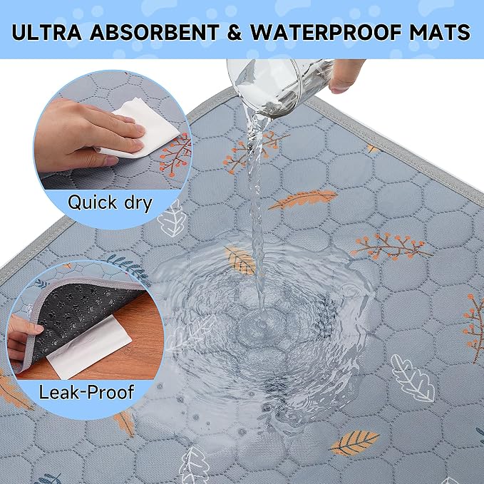 Sunheir Washable Pee Mats for Dogs - Large 48" x 48" 2-Pack Reusable Puppy Pads, Absorb Dog Mats, Whelping Pad, Non-Slip, Protects Urine Leakage (Light Grey, 48x48)