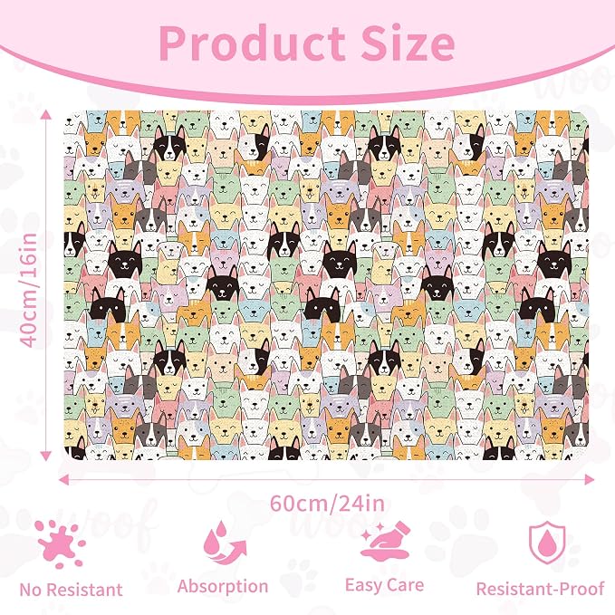 Dog Food Mat, Absorbent Pet Feeding Mat for Dog & Cat Food and Water Bowl, Non-Slip Quick Dry Pet Placemat Floor Protector for Messy Drinkers(16 x 24in)