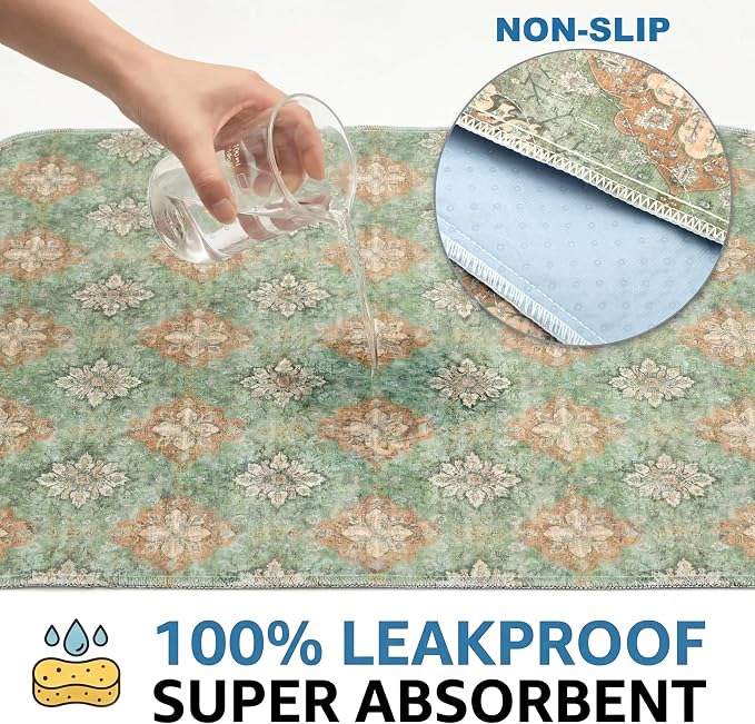 Washable Pee Pads for Dogs,Great Urine Absorbent Reusable Puppy Training Pads,Waterproof,Leak-Proof & Non-Slip Potty Pads for Whelping,Crate,Playpen,Bed.(Green Floral Flat,54"x54")