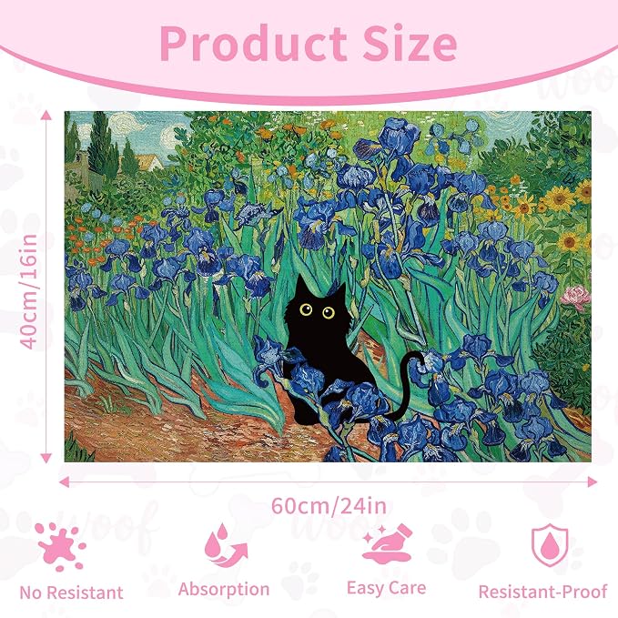 Black Cat Pet Feeding Mat, Absorbent Dog/Cat Food Mat for Food and Water Bowl, Non-Slip Quick Dry Pet Placemat Floor Protector for Messy Drinkers(16 x 24 in)
