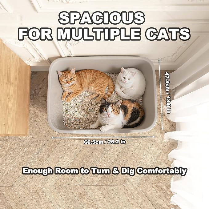 Oversized Cat Litter Box with Extra High Sides,Extra Large Jumbo Litter Box for Multiple Cats,Anti-Splashing High Wall Litter Pan,Easy No-Tool Setup Cat Litter Box(26.2” * 18.8” * 11.9” Green)