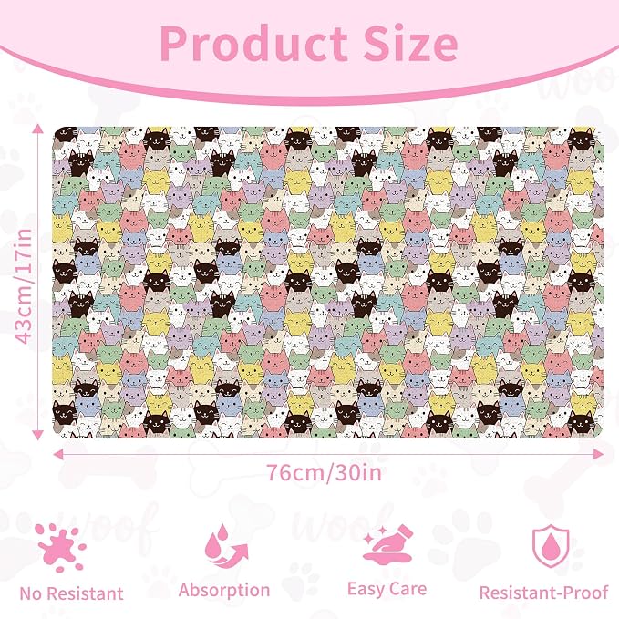Cat Food Mat, Absorbent Pet Feeding Mat for Dog & Cat Food and Water Bowl, Non-Slip Quick Dry Pet Placemat Floor Protector for Messy Drinkers(17 x 30in)